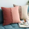Almofada de Lançar Patchwork Listrado Botão Estilo Floresta Algodão Linho Nórdico Almofada Lombar de Escritório Fronha Atacado