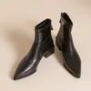 Botas de Cano Curto Nude Estilo Coreano Moda Bico Fino Salto Grosso Botas Curtas Femininas 2026 Outono Cano Curto Zíper Traseiro Botas Emagrecedoras Botas Chelsea