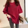 Camiseta de Manga Curta Oversized Estilo Europeu Nova Coleção Verão 2026 para Mulheres com Estampa de Letras, Algodão Puro, Comprimento Médio, Corte Solto, Top Emagrecedor