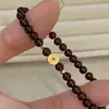 Pulseira Moeda de Prata Esterlina S925 com Granada Natural para Mulheres, Design de Nicho, Simples e Auspiciosa, Joia de Ano de Nascimento