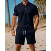 Nuevo conjunto de verano para hombre, casual, deportivo, versátil, corte slim, manga corta, moda, camiseta POLO y shorts, transfronterizo