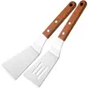 Espátula Multifuncional de Aço Inoxidável com Cabo de Madeira Estilo Japonês para Teppanyaki, Panqueca de Pegada Manual e Cozinha