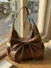 Bolso de Mujer con Pliegues de Gran Capacidad para el Trabajo, Cuero Suave de Gama Alta con Decoración de Lazo, Bolso de Hombro Retro para Mujer de Otoño e Invierno