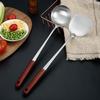 Cuchara sopera de acero inoxidable 304 mango de madera cuchara lijada pala espátula comercial de mango largo espátula doméstica engrosada espátula de cocina cuchara