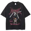 Camiseta Casual Masculina Camiseta Lavada Vintage Estampa de Desenho St