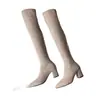 Botas Elásticas de Tacón Alto Otoño/Invierno 2026 Botas Largas para Personas Bajitas Botas Largas Delgadas de Punta Aguda para Mujer Tacón Grueso Ante Piel Botas Largas Ajustadas