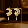 Pendientes Meizu de lujo ligero de tres zonas con microincrustaciones de circonita y piedra aurora luna estrella media luna, pendientes de alta gama para mujer, venta al por mayor
