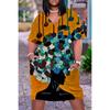 2022 Cross Border African Indian Black Plus Size Solto Midi Casual V-Neck 3D Impresso Vestido Feminino