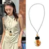 Bolso Pequeño Collar de Cordón de Cuero Sintético Estilo Retro de Hong Kong, Cadena de Suéter Versátil de Media Luna a la Moda, Accesorio de Moda Callejera de Gama Alta para Mujeres