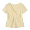 Camiseta de Manga Corta Ajustada Versátil con Nudo Retorcido y Hombros Normales Estilo Deseo Puro para Mujer Talla Grande Inno 2026 Verano Cuello en V 244612