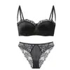 Conjunto de Lingerie Sexy Transfronteiriço para Mulheres com Seios Pequenos, Sutiã Push-Up, Sutiã Confortável, Conjunto de Sutiã Respirável de Renda Vazada para o Verão