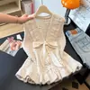 Nuevo Chaleco de Punto Dulce Holgado Otoño/Invierno 2026 con Lazo y Diseño Floral, Chaleco Suéter sin Mangas para Superponer para Mujer