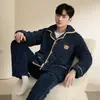 Pijama Masculino Outono/Inverno 2026 Conjunto Casual Espesso de Flanela Coral com Forro de Fleece para Homens Jovens e de Meia-Idade