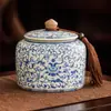 Bote para Té Beige Hecho en Fábrica de la Cerámica Ru con Diseño Floral, Tarro Premium para Almacenar Té Blanco, Caja Grande Sellada para Almacenamiento Doméstico, Exquisito