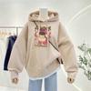 Doce jovem urso forrado de lã top quente outono 2024 Novo pullover solto manga comprida suéter com capuz para mulheres
