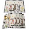 Tapete de Páscoa Placemat Rabbit Egg Tecido Decorativo Tapete de Mesa Coaster Lavado Antiderrapante Isolamento Térmico Mat Table Runner