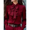 Tops de AliExpress, nuevas camisetas transfronterizas, tops de manga larga con corbata de lazo, moda casual europea y americana para mujer