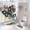 Cortina de baño serie mariposa, cortina de ducha decorativa, alfombrilla absorbente para el suelo, alfombra de inodoro, tapiz de poliéster con impresión digital
