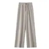 100% lã pura, espessada para outono e inverno, calças de lã wide leg para mulheres, com malha fluida, design de perna reta e comprimento longo que varre o chão, adequadas para usar como peça externa.