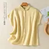 Foto Real 2026 Verão Novo Casual Versátil Solta Algodão Linho Gola Moeda Camisa Mangas Curtas Voando Mulher