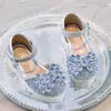 Zapatos de Princesa para Niñas 2026 Verano Nuevo Estilo Zapatos de Princesa con Lazo y Pedrería para Niña Sandalias de Tacón Alto con Suela Suave y Lentejuelas