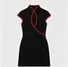 Vestido popular da marca Z com acabamento, moda feminina transfronteiriça mini de manga curta color block, estilo europeu e americano, AliExpress preto e branco ZA