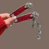 Rojo Año Nuevo Exquisito Nuevo Estilo Chino Borla de Perla Pinza para el Cabello Nuevo Estilo Lujo Ligero Estilo Étnico Pinza para Flequillo Lateral Accesorios para el Cabello