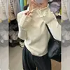 Suéter de tricô feminino com gola semi-alta para primavera e outono, design suave estilo coreano, top de base