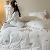 Inverno Engrossado Estilo Coreano Creme Veludo Leite Conjunto de Quatro Peças Estilo Princesa Bordado Plissado Renda Roupa de Cama Quente