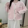 Casaco cardigã curto gola redonda estilo Chanel para mulheres, nova peça de outer wear da moda outono e inverno, corte justo para senhoras