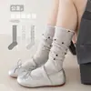 Calcetines de media pantorrilla para niñas de primavera y otoño, calcetines sin costuras de media pantorrilla, resistentes al olor, con detalles de encaje de puntos, calcetines de rizo medio-alto, calcetines de algodón dulces y lindos para niñas, al por mayor