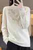 Suéter Meia-Gola Outono e Inverno para Mulheres com Pedrarias de Folhas, Camisa Base Tricotada, Top Versátil da Moda com Gola Redonda A8203