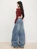 Jeans Retro Americanos de Pierna Ancha para Mujer Otoño 2025 Nuevo Cintura Alta Diseño Delgado Sueltos Caídos Pantalones Scimitar