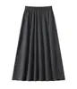 Saia Tricô Nova Outono/Inverno Cintura Alta Emagrecedora Linha A com Bolsos, Meia Saia de Lã Fina, Comprimento Médio, Estilo Elegante para o Trabalho, Feminina