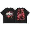 2025 Camiseta Casual Holgada Retro de Manga Corta Unisex Tendencia Americana High Street Estrella del Infierno Infierno Estampado Pesado