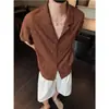 Camisa cubana vintage de alta qualidade com detalhes vazados para homens, camisa de manga curta estilosa para o verão, com design único