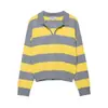 Suéter de Punto de Otoño Comercio Exterior Cuello Rayado Moda Casual Estilo Europeo y Americano Ropa para Mujer Transfronterizo