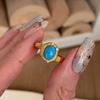 Anel Oval Vintage de Zircônia Escovada Estilo Francês de Luxo Leve para Mulheres, Anel de Turquesa com Design de Nicho, Anel Pequeno Exquisito
