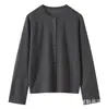 Camisa de punto Yangzi alemán de calibre 18, 60 hilos, ultra fina, peinada, cuello redondo, corte holgado, color liso, versátil, manga larga, para mujer, para aire acondicionado, primavera y verano