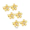 Pendientes de Flor Hueca con Incrustaciones de Diamantes Pendientes de Rosca Retorcida de Flor de Ciruelo Pendientes de Botón con Pedrería de Flor de Cinco Pétalos Set