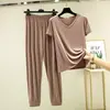 Conjunto Casual de Dos Piezas para Mujer Verano V-Neck Conjunto de Pijama Ropa de Casa Se Puede Usar Afuera Delgado Casual Modal Manga Corta