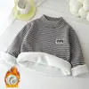 Sudaderas Espesas con Forro de Felpa para Niños, Camisetas Base para Niños y Niñas, Chaquetas de Felpa Versátiles Rayadas Calientes de Invierno para Niños Mayores