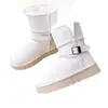 Botas de Nieve de Piel de Vaca Brillantes Impermeables Personalizadas para Mujer Invierno Acolchadas Espesor Pura Lana Forro Hebilla de Cuero Suela Gruesa Antideslizante Botas para Dama