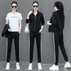 Pantalones de Cardigan con Cremallera Traje Casual para Mujer Moda Nueva Primavera y Otoño 2024 Ropa Deportiva Sencilla Conjunto de Tres Piezas
