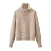 Ropa europea y americana transfronteriza para mujer 2026 otoño e invierno moda casual cuello alto multi-botón cremallera cárdigan de punto