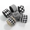 Cinta de Lino Imitación Cuadros Blanco y Negro Navideña Cinta de Atar para Envoltura de Regalos Decoraciones de Lazos para Guirnaldas Navideñas Venta al por Mayor