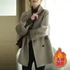 Outono/Inverno 2026 Nova Moda Coreana Temperamento Espinha de Peixe Gola Lapela Casaco de Lã Meio Comprimento Casaco de Lã Feminino