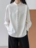 Camisa Suave de Otoño Estilo Francés Naranja y Blanco para Mujer, Nuevo Diseño Vintage, Top Holgado de Manga Larga 1214