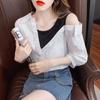 Camisa Falsa de Dos Piezas con Hombros Descubiertos para Mujer con Diseño Nicho 2025 Verano Nuevo Estilo Versátil Moda Casual Top Tendencia
