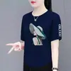 Comercio Exterior Transfronterizo Último Stock de Comercio Exterior Camiseta de Manga Corta de Marca Grande Etiqueta Cortada Ropa para Mujer de Talla Grande Holgada Ropa para Madre de Mediana Edad Manga Corta